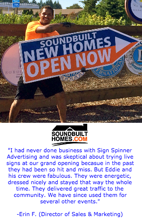 Soundbuilt Testimonial for Seattle's best Sign Spinners